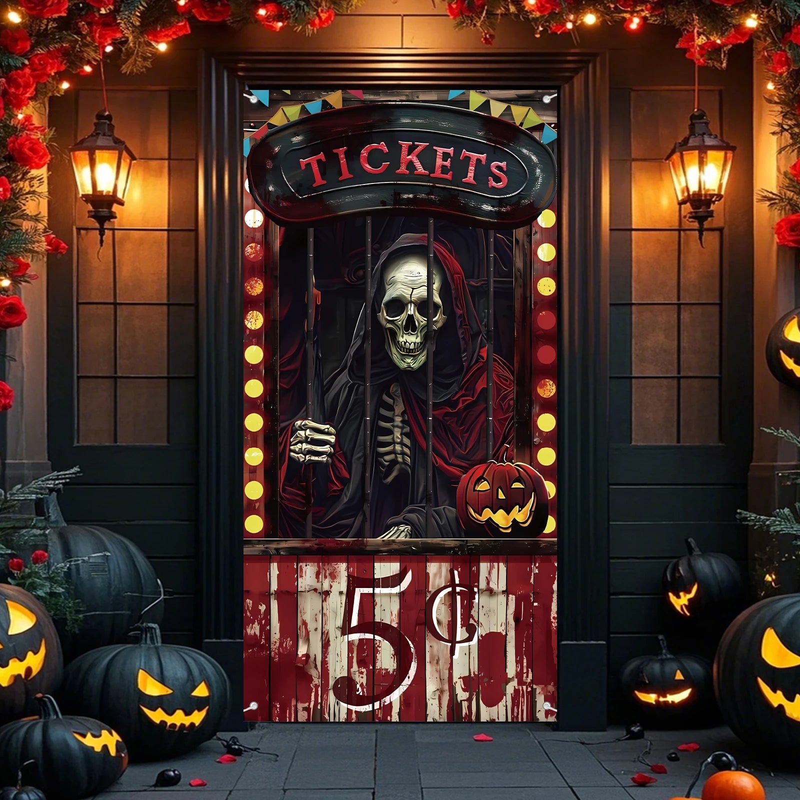 Halloween Door Decorations Halloween Door Cover Evil Circus Bloody Backdrop Creepy Banner Party Supplies Sign Carnival Front