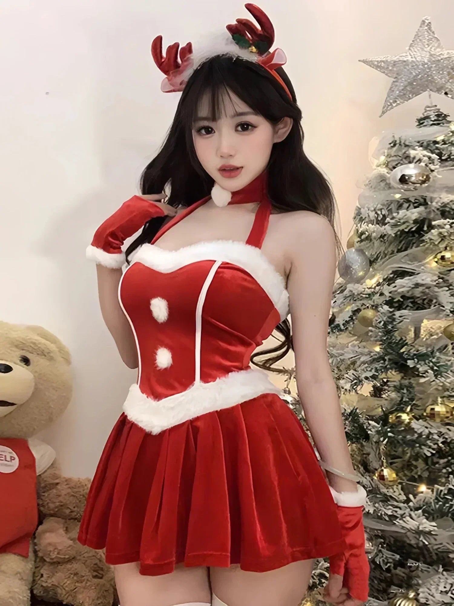 2025 Halloween Tenue de noël Super Sexy, renne rouge, Costume de père noël, Rudolph, Costume de fête de vacances