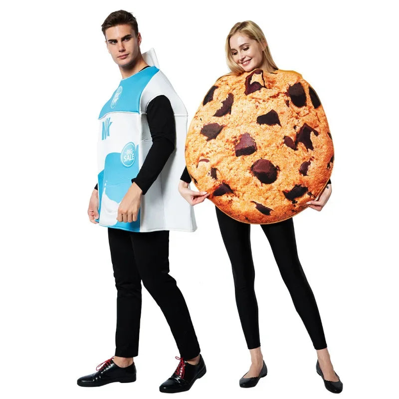 2pcs Halloween Couple Play Costume Milk Cookie Set Bar Party Stage Show Food Costume # 1 # W.