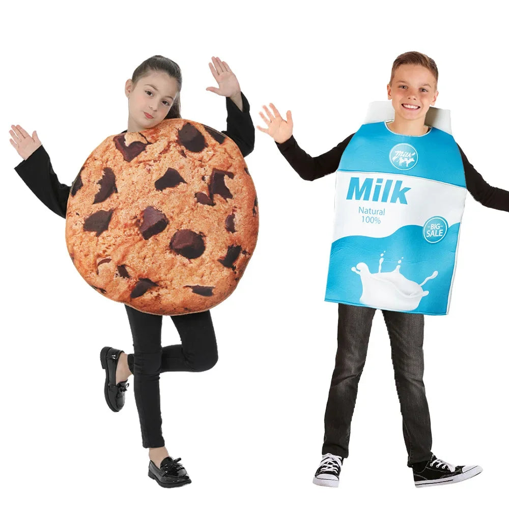 2pcs Halloween Couple Play Costume Milk Cookie Set Bar Party Stage Show Food Costume # 1 # W.