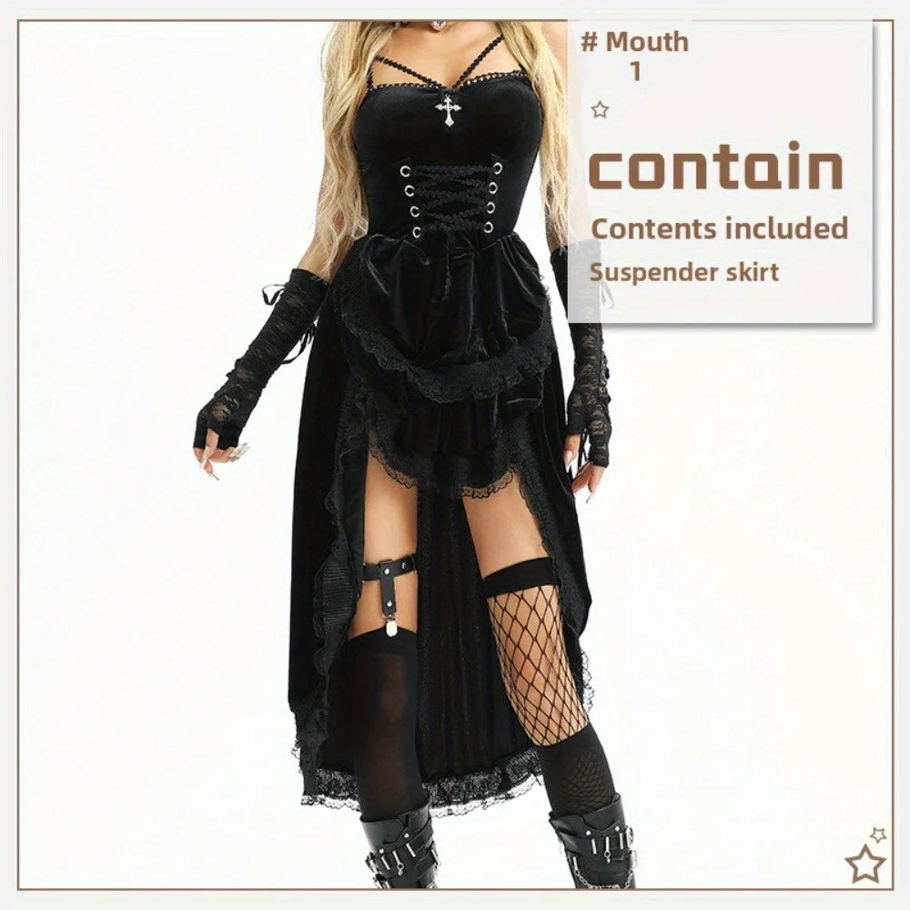 European & American Dark Gothic Halloween Costume: Edgy Girl Punk - Style Retro Slim - Fit Sweet & Spicy Dress