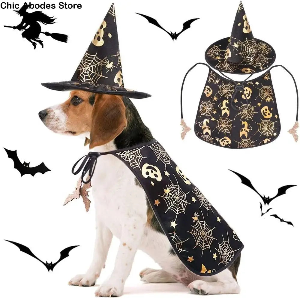 Funny Pumpkin Pet Halloween Costumes Cape Bat Adjustable Halloween Dog Cloak Hat Black Soft Halloween Pet Apparel Party