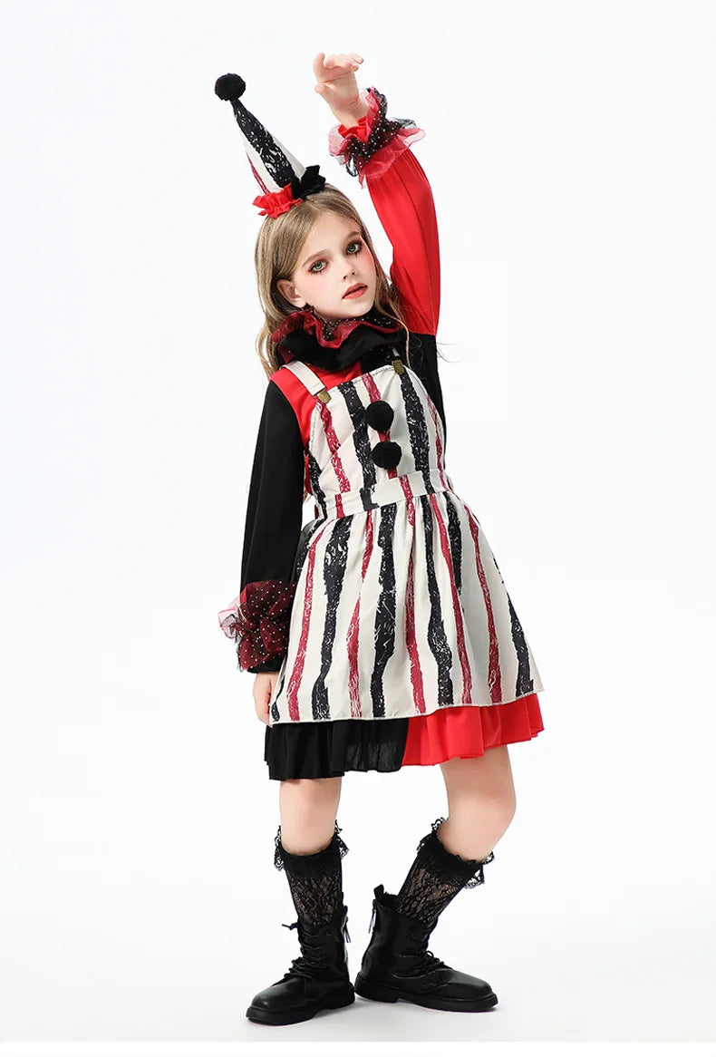Halloween children's costume; funny dress-up clothes; horror doll; soul-stealing clown outfit; little girl's carnival dress