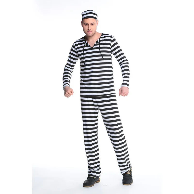 CP Cospaly Convict Prisoner Costume Striped Halloween Cos Couple's Convict Costume Classic Striped Halloween Costumes for Women