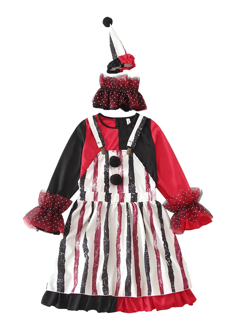 Halloween children's costume; funny dress-up clothes; horror doll; soul-stealing clown outfit; little girl's carnival dress