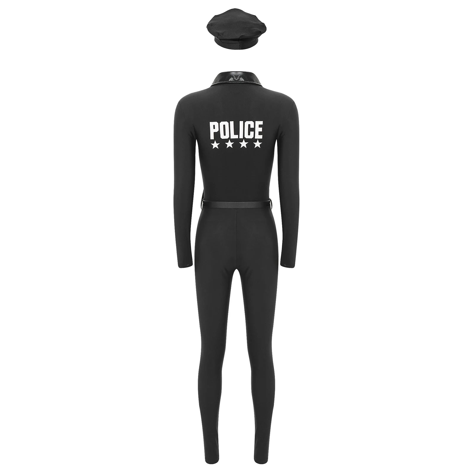 Women Halloween Theme Party Dirty Cop Policewoman Cosplay Costume Long Sleeve Zipper Jumpsuit with Belt Purse Hat Police Uniform