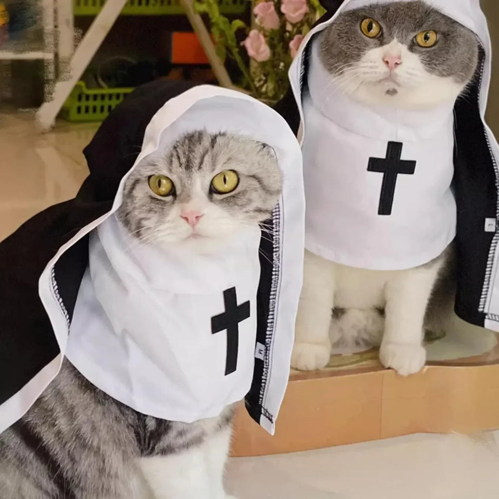Ins Halloween Cat Costume Pet Clothing Breathable Nun Cloak Cosplay Dress Photo Props Kawaii Kitten Puppy Cute Accessoties Gift