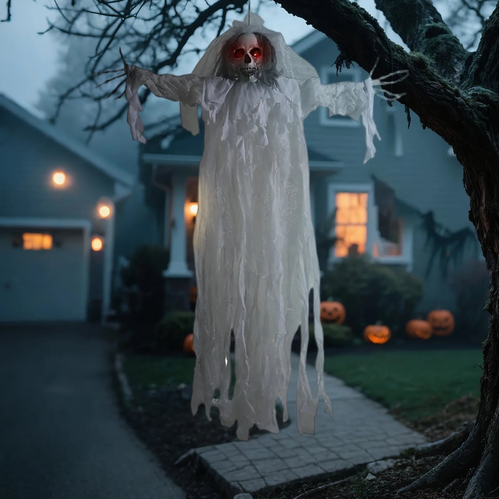 Halloween Decorations Hanging Ghost Decorations Props Scary Halloween Hanging Skeleton Flying Ghost for Outdoor Indoor Home Yard