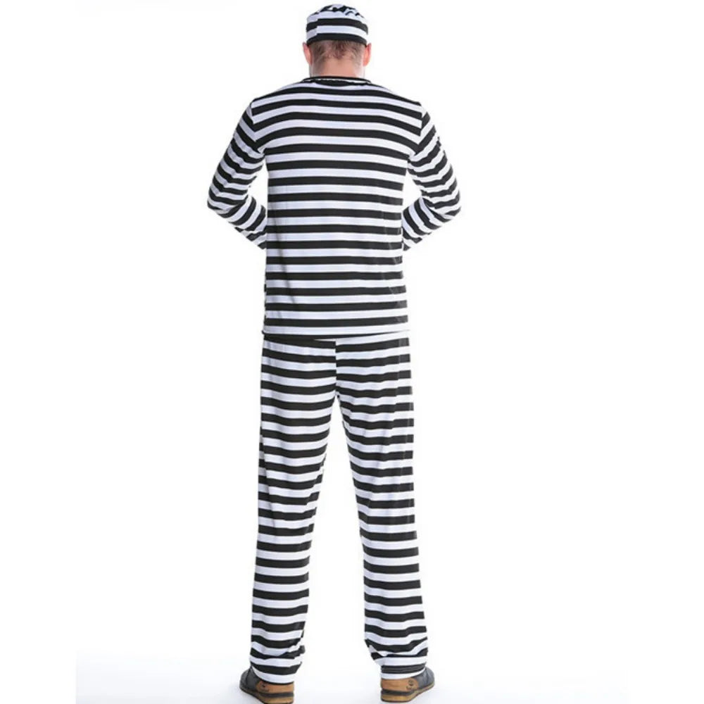 CP Cospaly Convict Prisoner Costume Striped Halloween Cos Couple's Convict Costume Classic Striped Halloween Costumes for Women