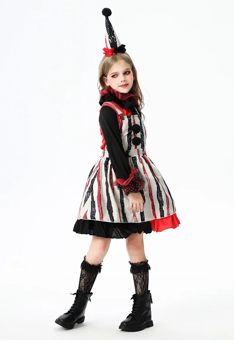 Halloween children's costume; funny dress-up clothes; horror doll; soul-stealing clown outfit; little girl's carnival dress