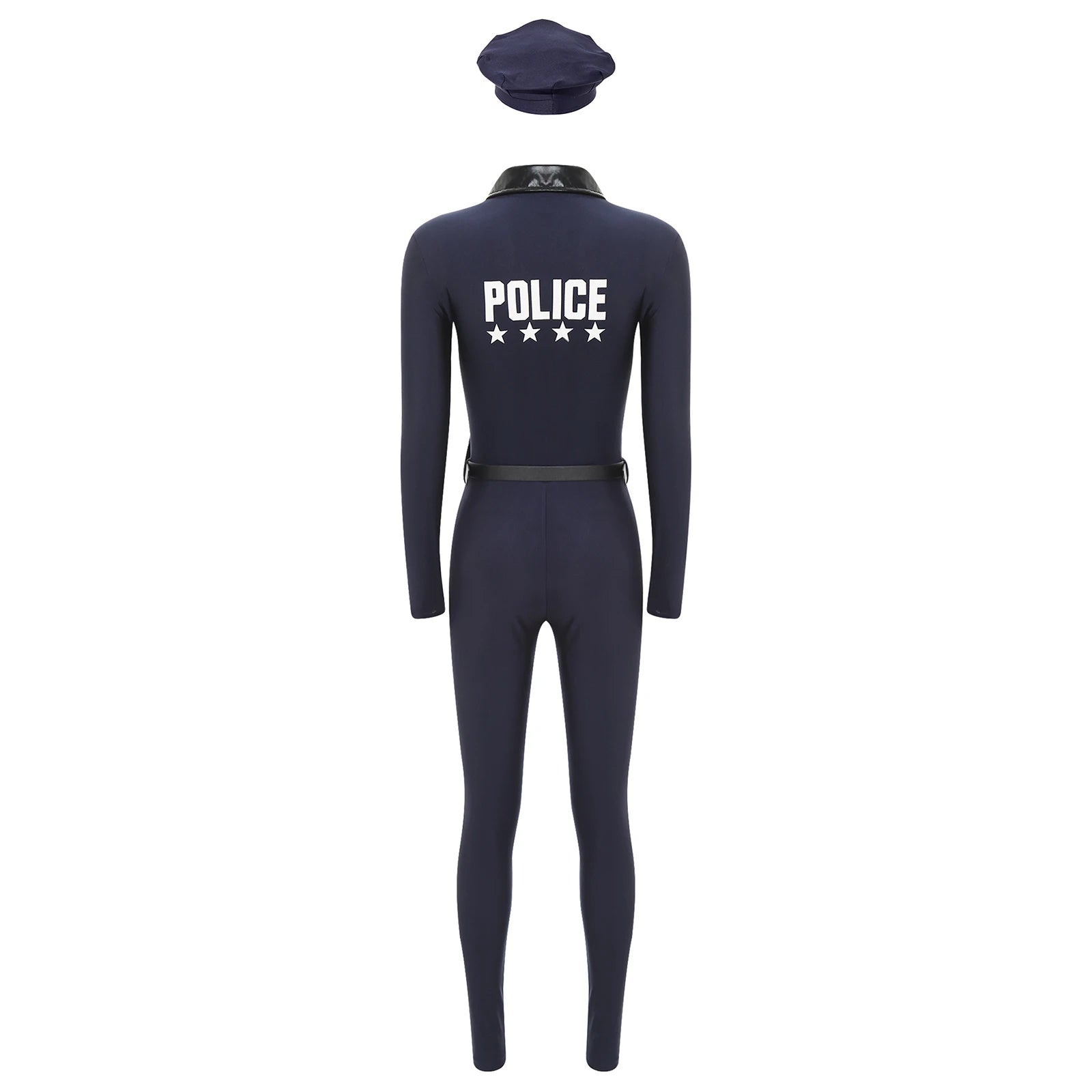 Women Halloween Theme Party Dirty Cop Policewoman Cosplay Costume Long Sleeve Zipper Jumpsuit with Belt Purse Hat Police Uniform