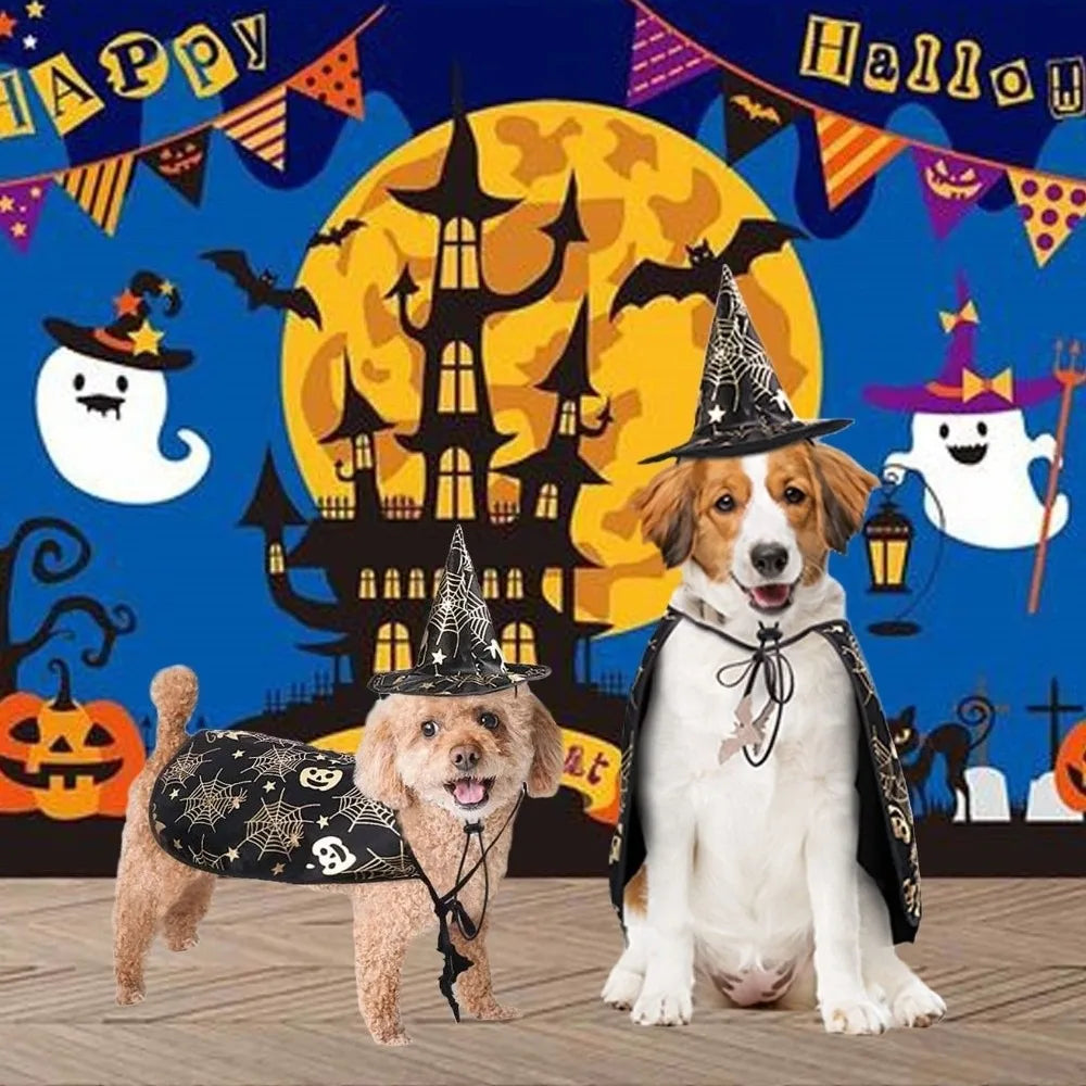 Cool Pumpkin Pet Halloween Costumes Cape Adjustable Bat Cats Cosplay Clothes Soft Black Halloween Dog Cloak Hat Cats