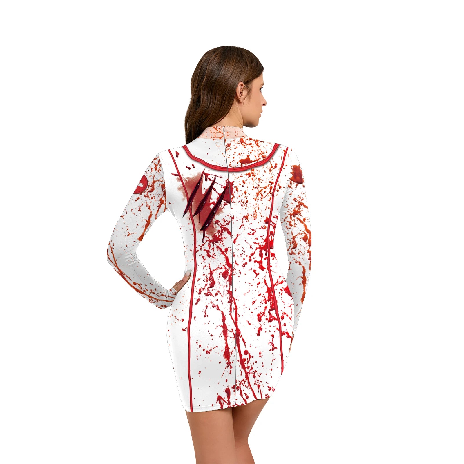 Nurse Halloween Costume For Women 3D Printed Skeleton Uniform Carnival Sexy Cosplay Outfit Fancy Dresses Party Long Sleeves