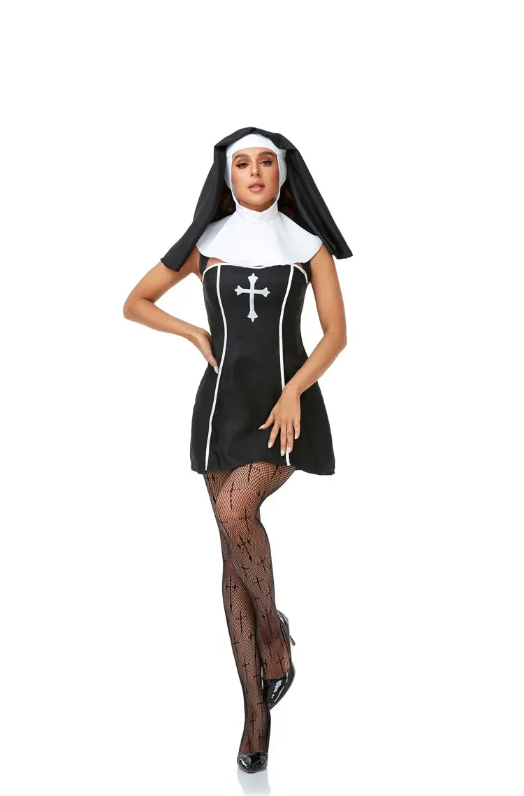 Easter Halloween Cosplay Party Costume Adult Sexy Nun Role Play Stage Fancy Party Dress