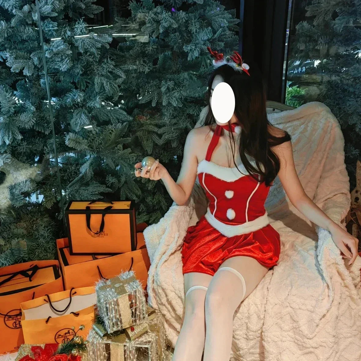 2025 Halloween Tenue de noël Super Sexy, renne rouge, Costume de père noël, Rudolph, Costume de fête de vacances