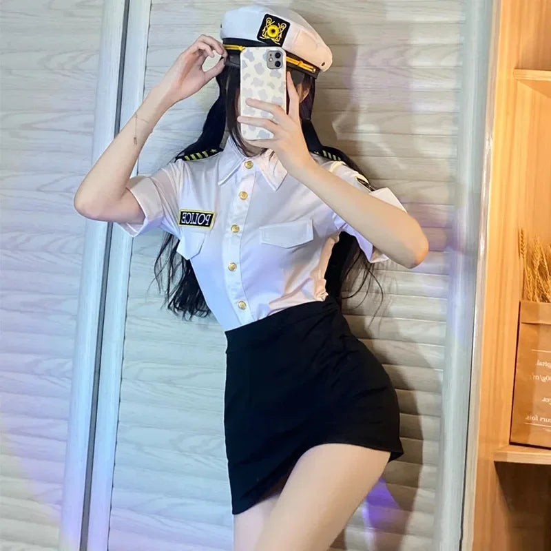 2025 Halloween Costume d'Halloween pour Femme, Tenue de Vol à Taille Fine, Tenue de Rêve, Haut avec Jupe, Cosplay de Policière