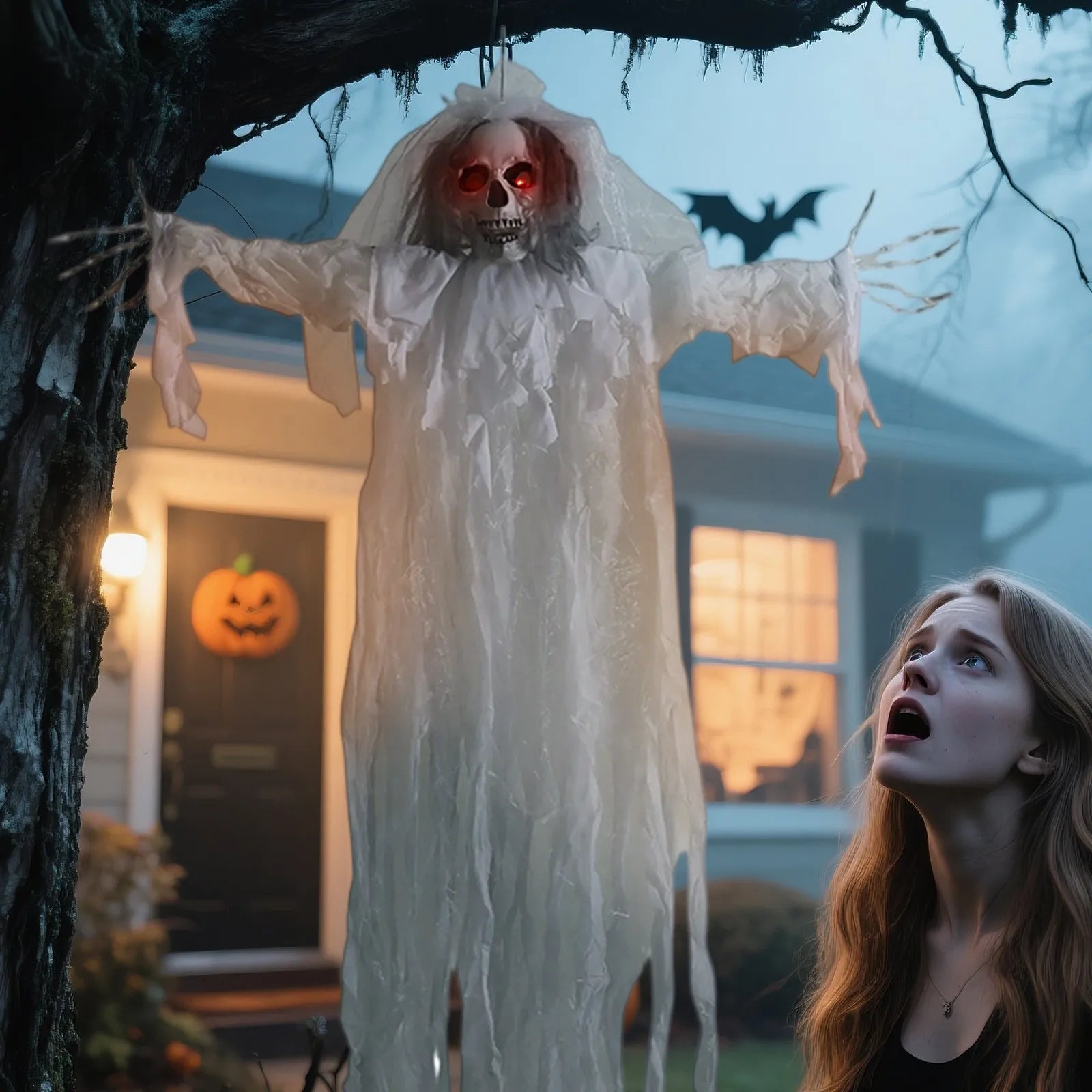 Halloween Decorations Hanging Ghost Decorations Props Scary Halloween Hanging Skeleton Flying Ghost for Outdoor Indoor Home Yard