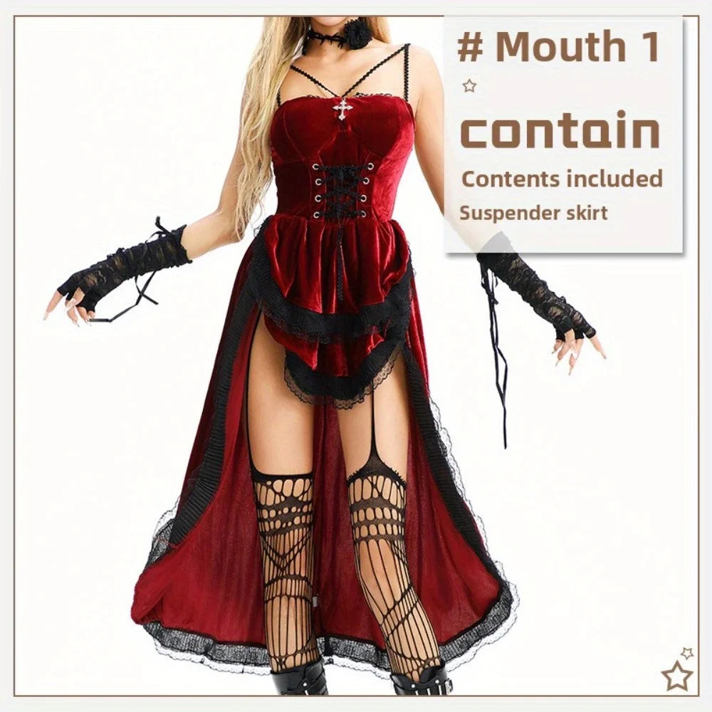 European & American Dark Gothic Halloween Costume: Edgy Girl Punk - Style Retro Slim - Fit Sweet & Spicy Dress