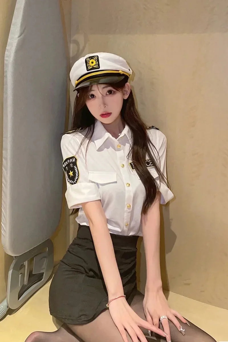 2025 Halloween Costume d'Halloween pour Femme, Tenue de Vol à Taille Fine, Tenue de Rêve, Haut avec Jupe, Cosplay de Policière