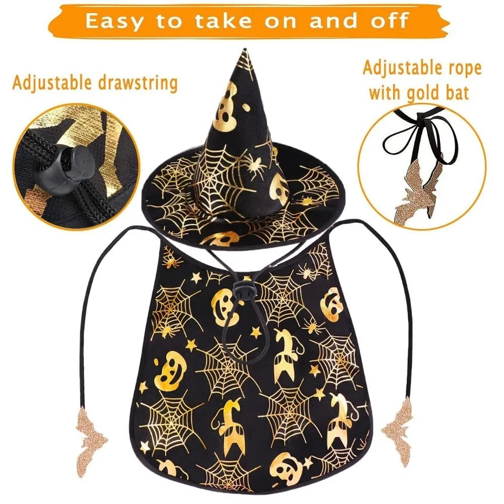 Cool Pumpkin Pet Halloween Costumes Cape Adjustable Bat Cats Cosplay Clothes Soft Black Halloween Dog Cloak Hat Cats