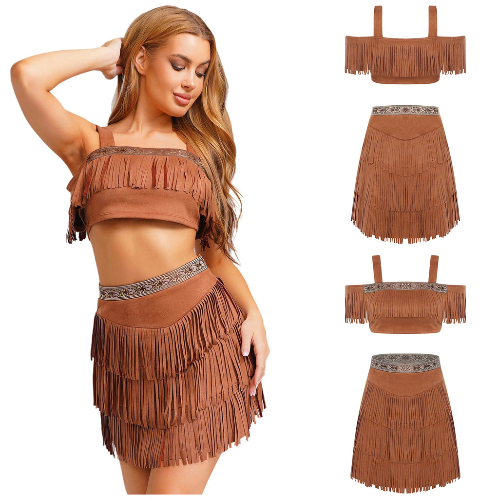Womens Indian Indigenous Halloween Costumes Halloween Native American Jungle Savage Hunter Native Princess Cosplay Party Outfits