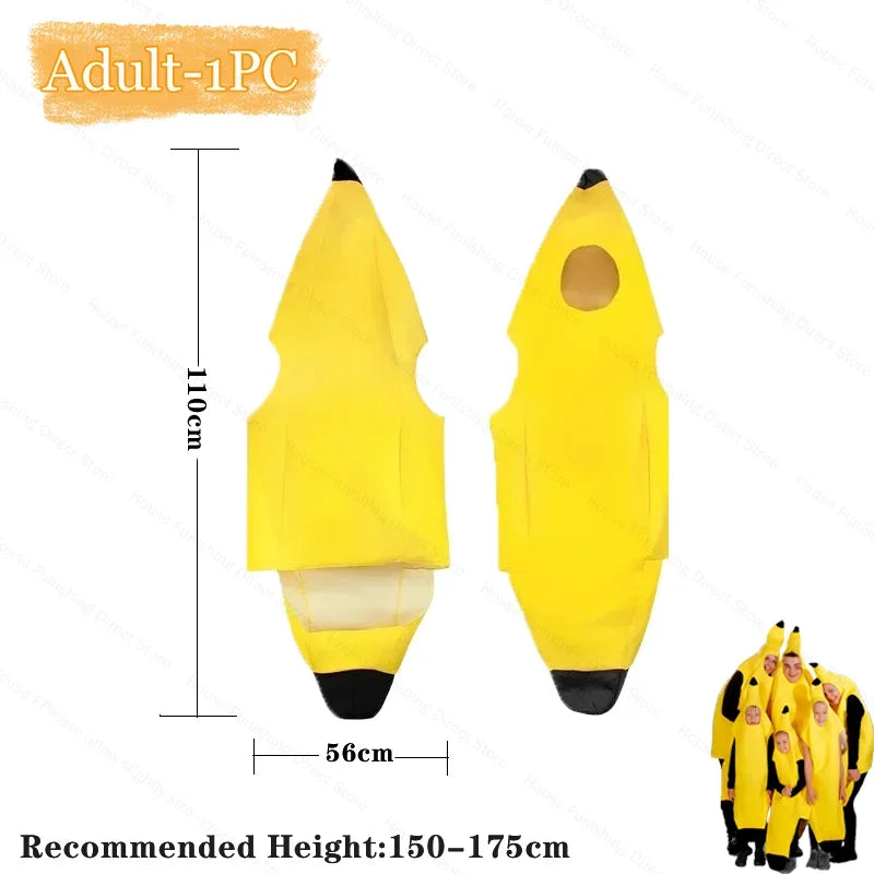 Halloween Banana Costume Funny Couple Outfit for Adults and Kids Fruit Vegetable Cosplay Fancy Dress for Carnival Party Decor
