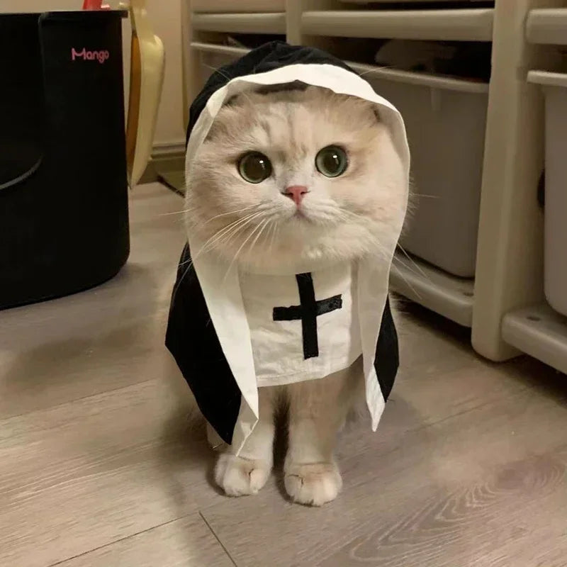 Ins Halloween Cat Costume Pet Clothing Breathable Nun Cloak Cosplay Dress Photo Props Kawaii Kitten Puppy Cute Accessoties Gift