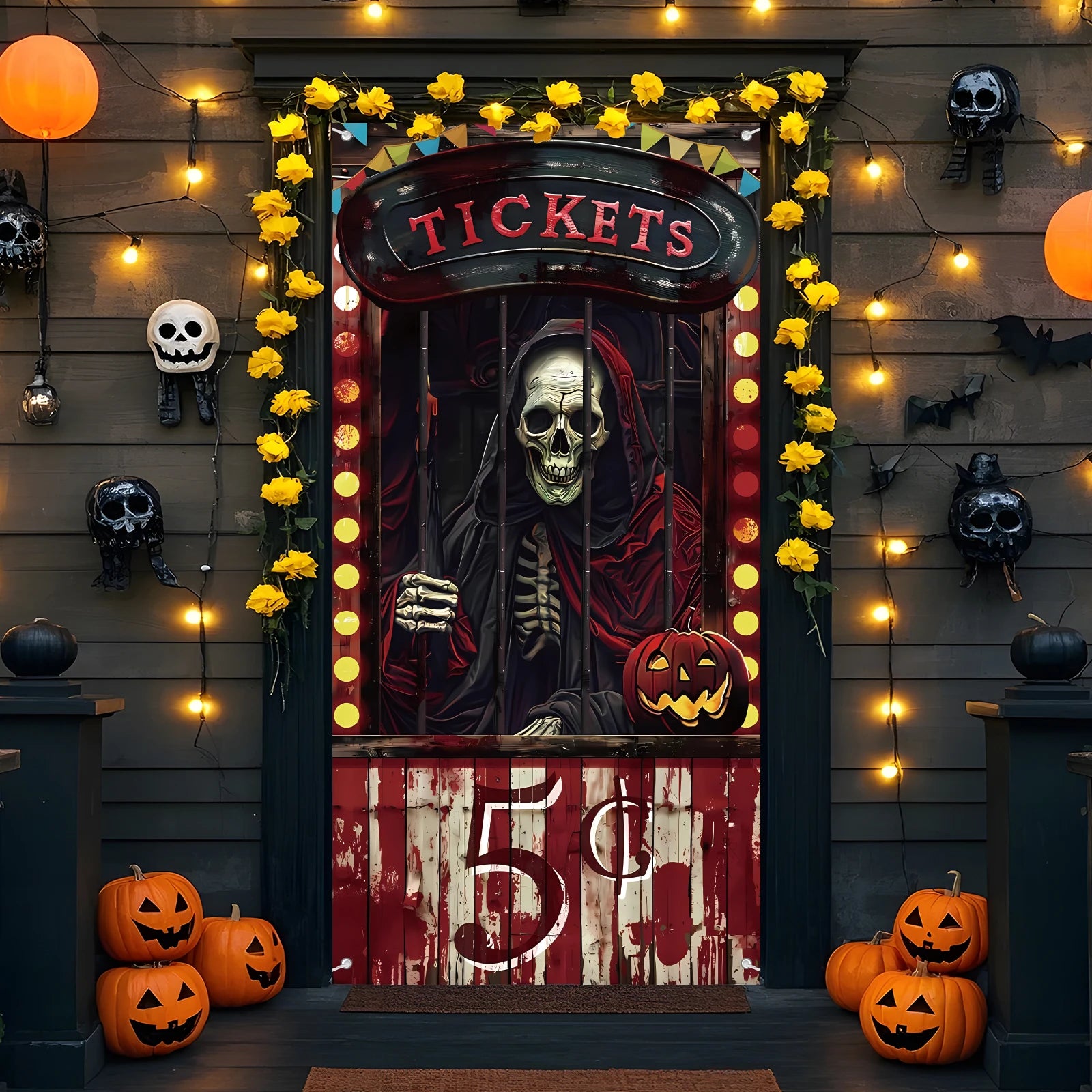 Halloween Door Decorations Halloween Door Cover Evil Circus Bloody Backdrop Creepy Banner Party Supplies Sign Carnival Front